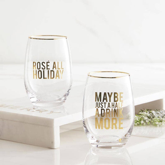 Stemless Wine Glass - Rose all Holiday