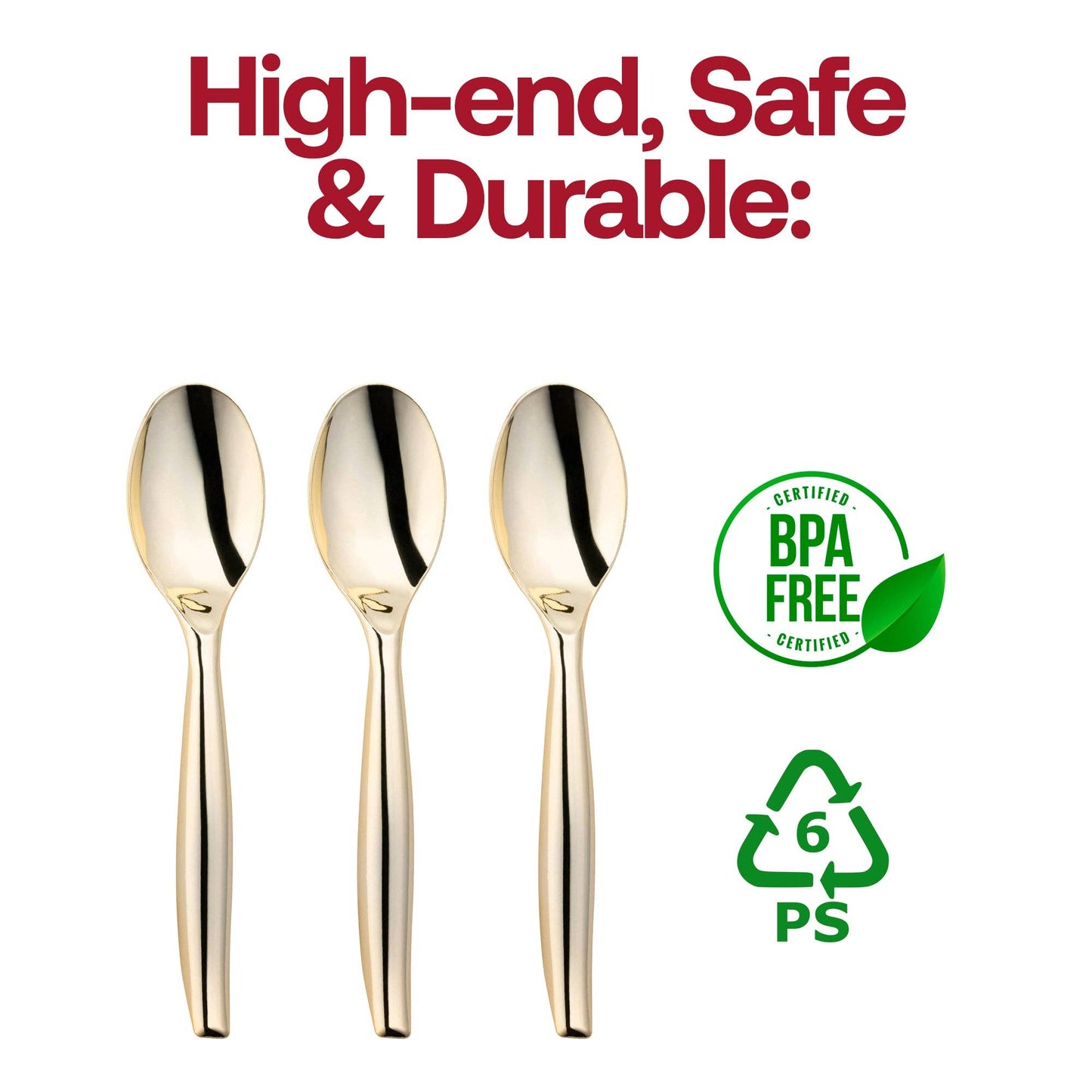 Gold Disposable Plastic Serving Spoons - 5 pcs