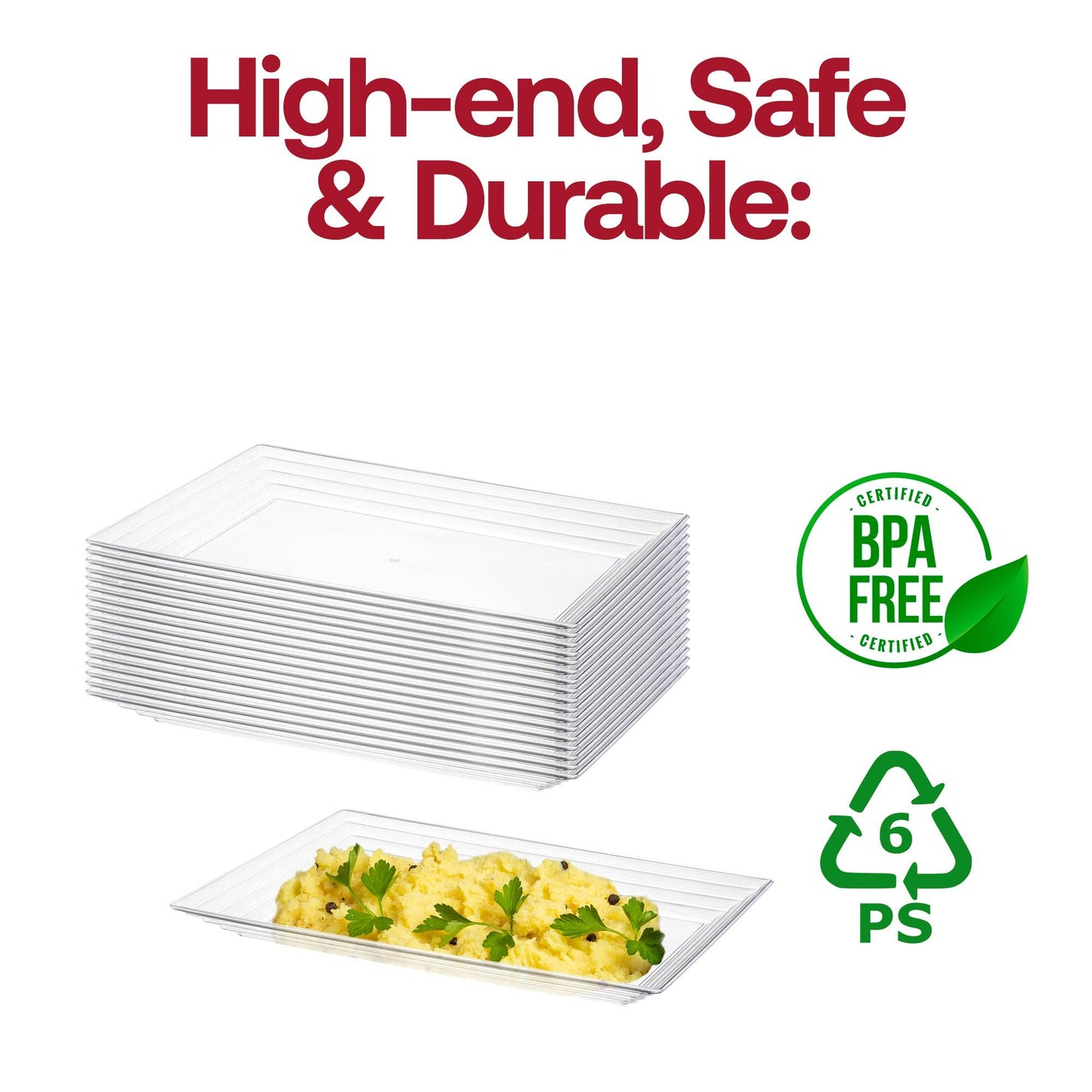 9" x 13" Clear Rectangular Plastic Serving Trays - 3 pcs