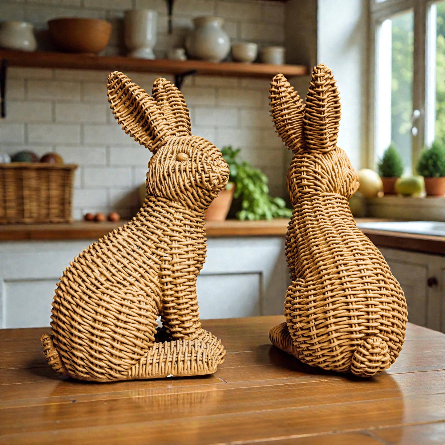 Rabbit Statue Wicker Weave Bunnies, Easter Bunny Home Decor