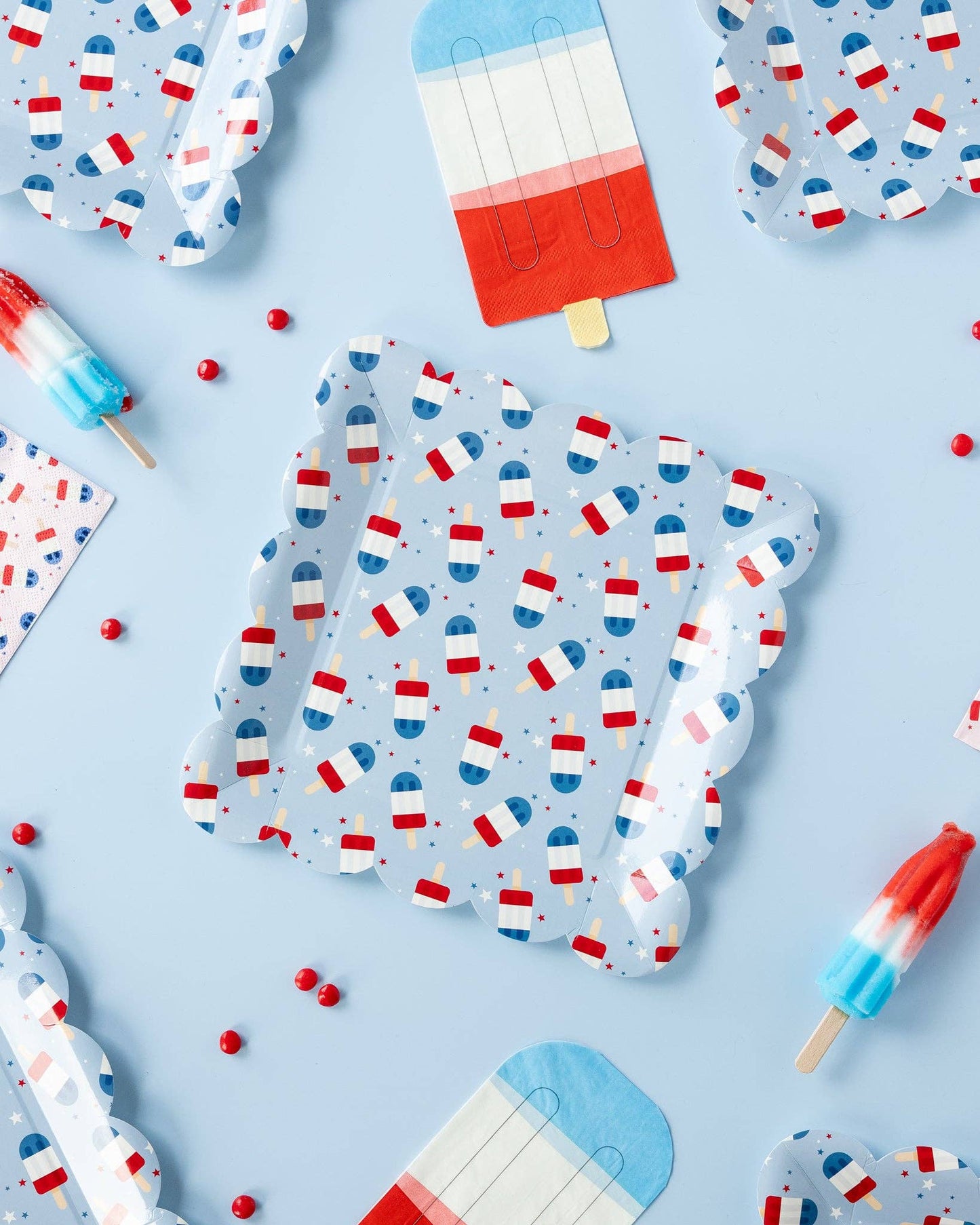 PLNP339 - Red White Blue Ice Pop Shaped Paper Guest Napkin