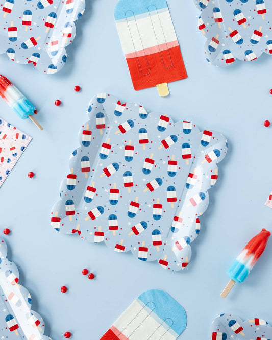PLNP339 - Red White Blue Ice Pop Shaped Paper Guest Napkin