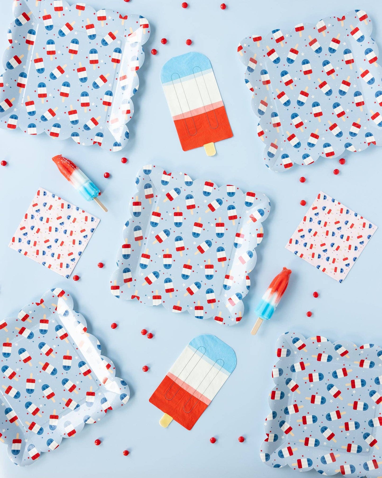 PLNP339 - Red White Blue Ice Pop Shaped Paper Guest Napkin