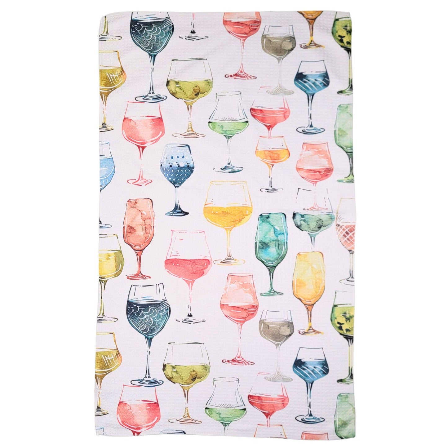 Watercolor Wine Glasses Kitchen Waffle Towels - Mothers Day