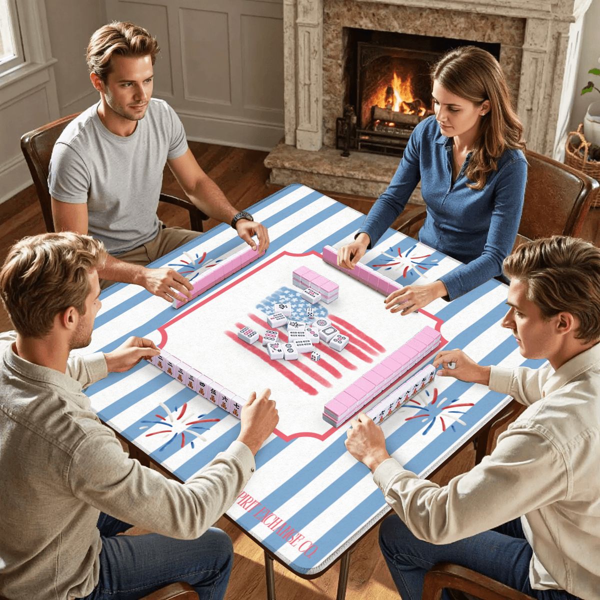 Mahjong Mat 33"x33" (Ships Rolled up) Hamptons Patriotic Mahjong Mat