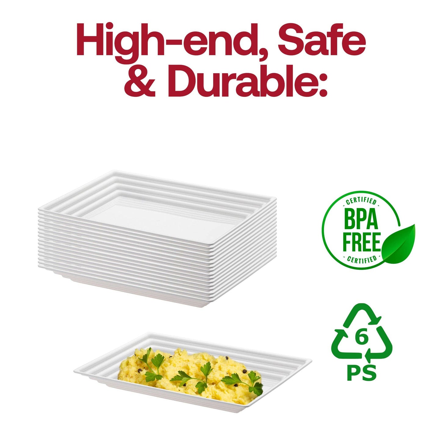 9" x 13" White Rectangular Plastic Serving Trays - 3 pcs