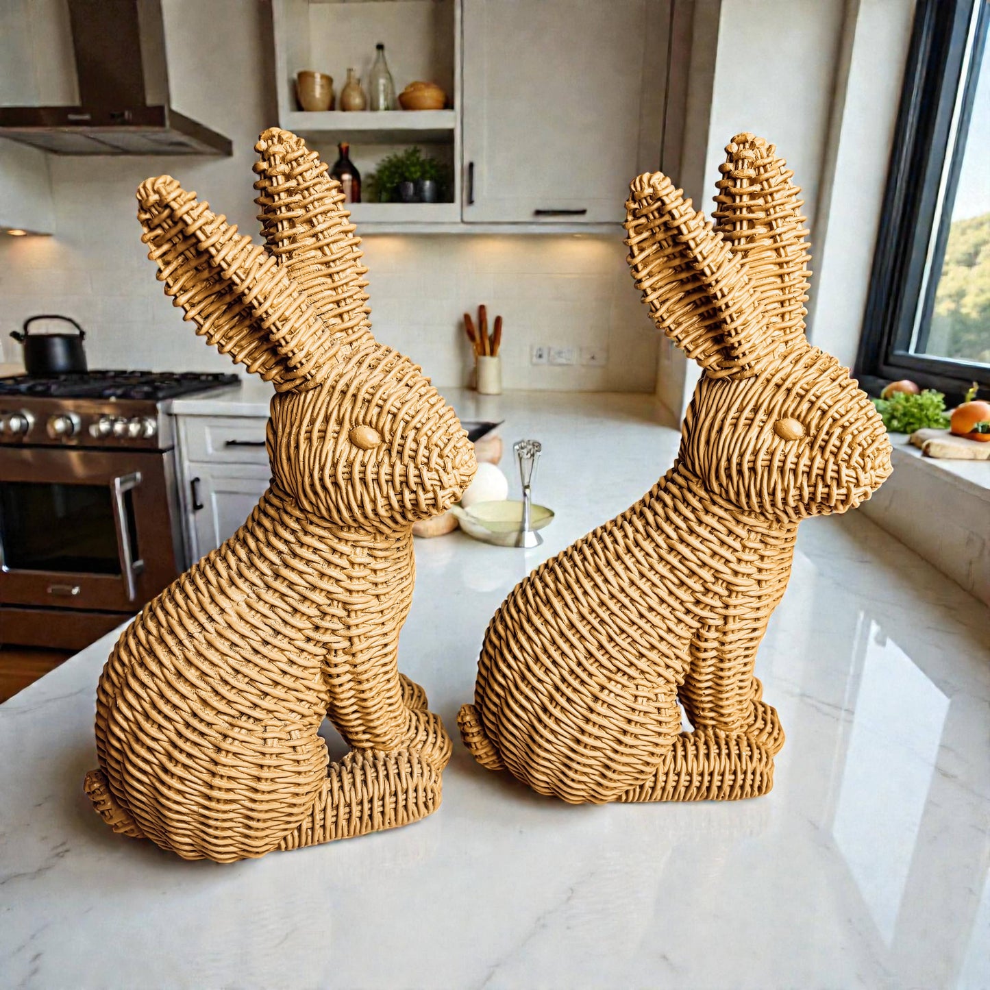 Rabbit Statue Wicker Weave Bunnies, Easter Bunny Home Decor