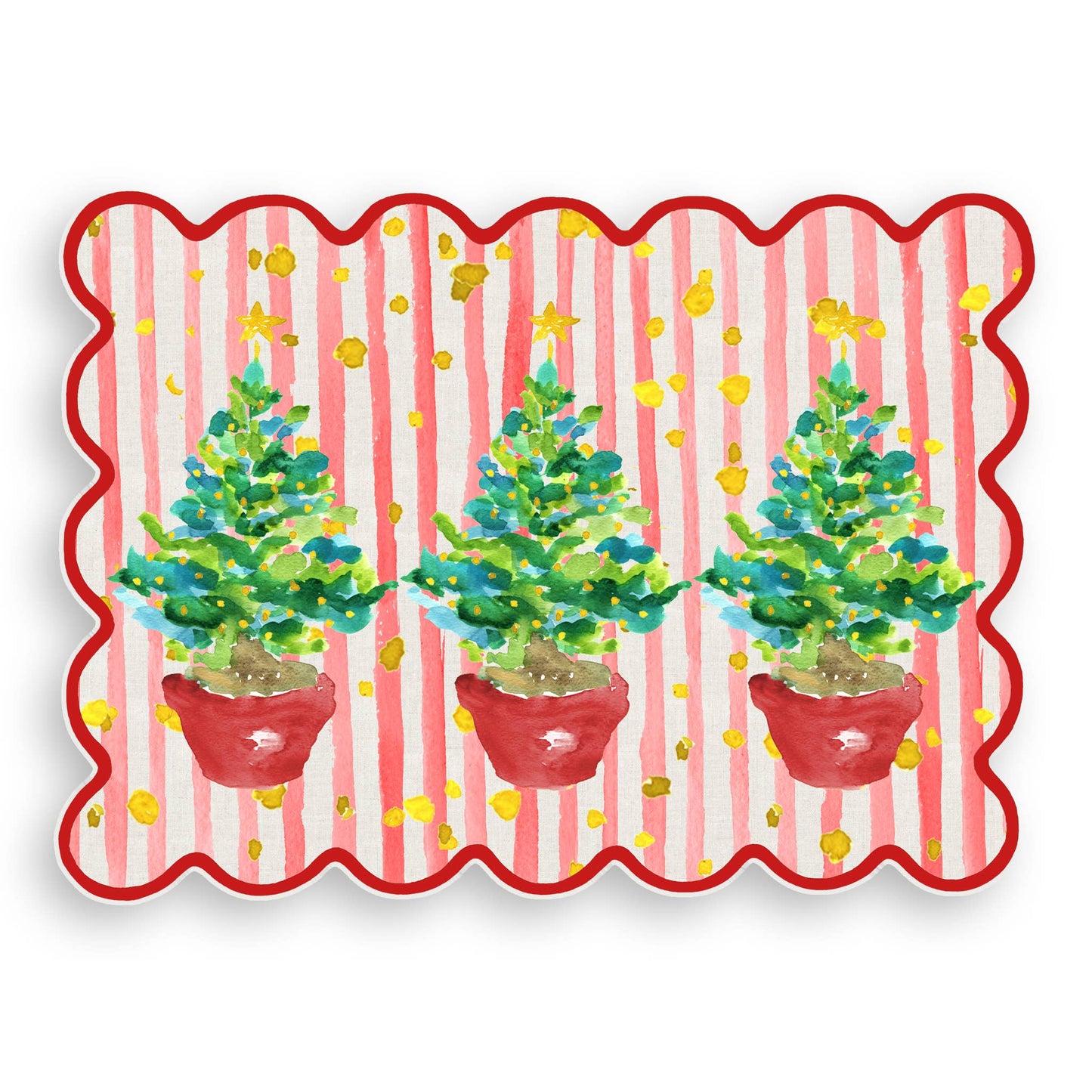 Red Potted Christmas Trees Scalloped Vinyl Placemat