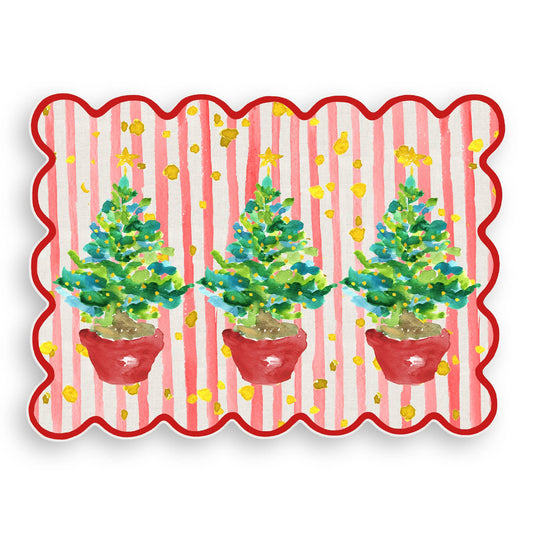 Red Potted Christmas Trees Scalloped Vinyl Placemat