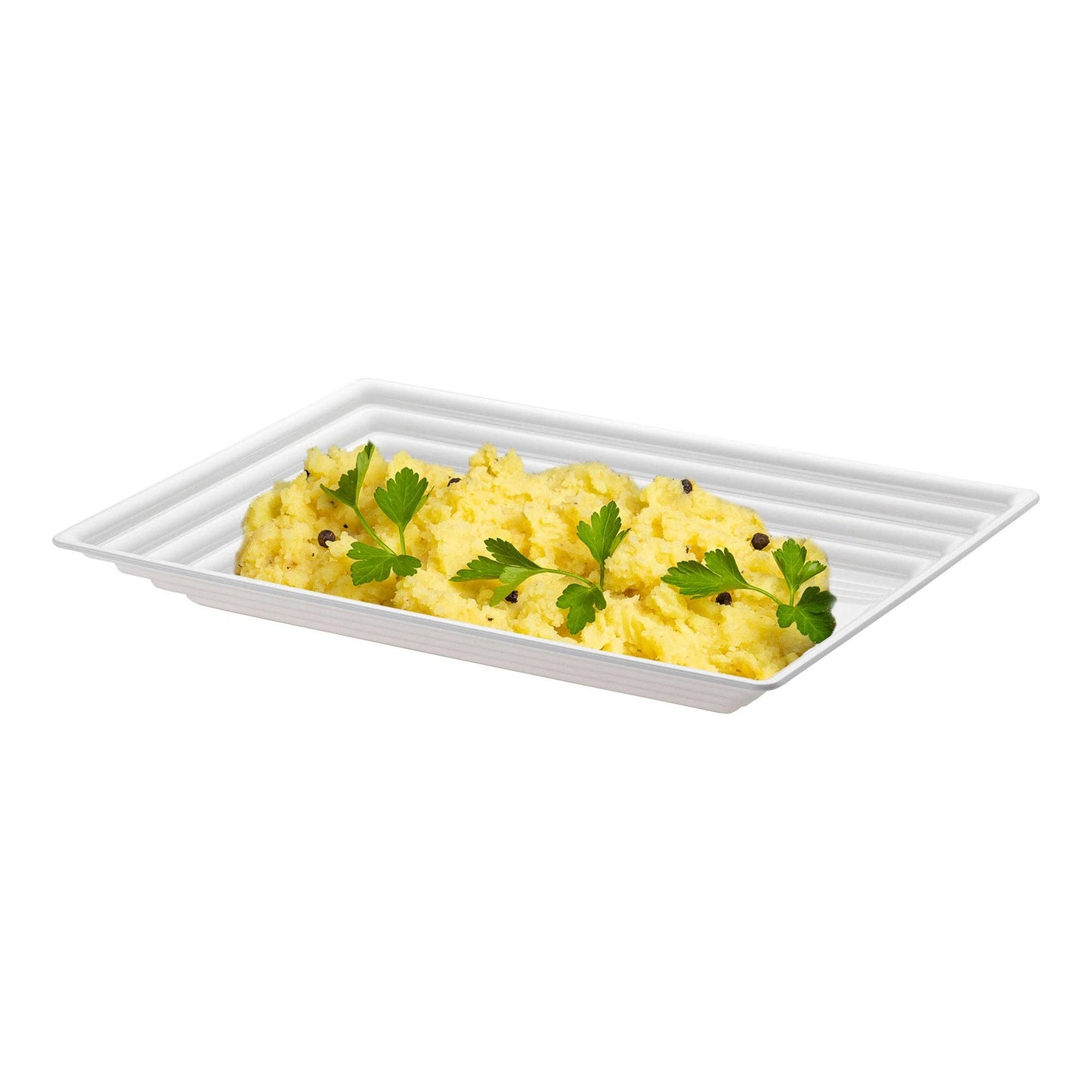 9" x 13" White Rectangular Plastic Serving Trays - 3 pcs