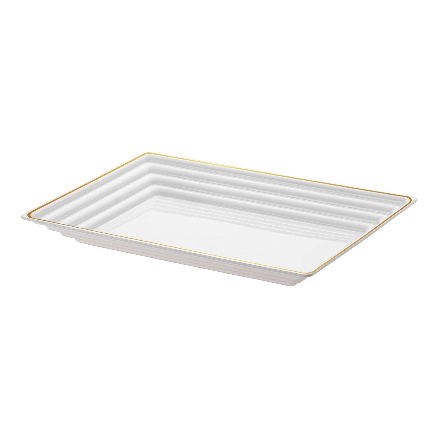 9" x 13" White/Gold Rim Plastic Serving Trays - 3 pcs