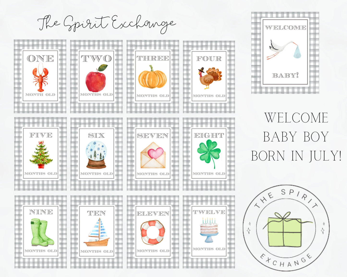 BOY Personalized First Year Monthly Seasonal Baby Milestone Cards | Customized to Baby's Birth Month